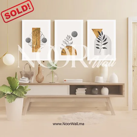 لوحة جدارية ثلاثية بتصميم نباتي عصري أنيق