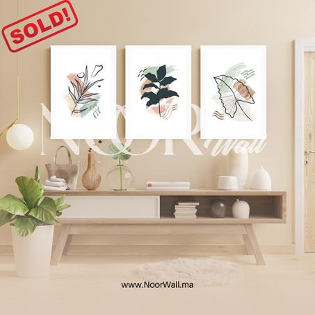 لوحة جدارية ثلاثية بتصميم نباتي عصري أنيق