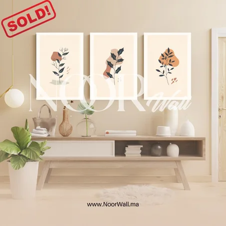 لوحة جدارية ثلاثية بتصميم نباتي عصري أنيق