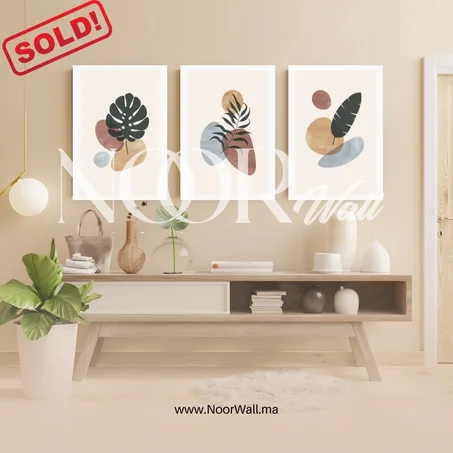 لوحة جدارية ثلاثية بتصميم نباتي عصري أنيق