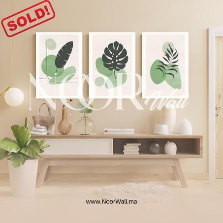 لوحة جدارية ثلاثية بتصميم نباتي عصري أنيق