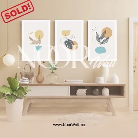 لوحة جدارية ثلاثية بتصميم نباتي عصري أنيق