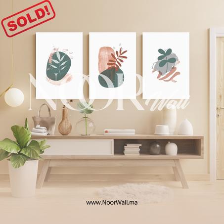 لوحة جدارية ثلاثية بتصميم نباتي عصري أنيق