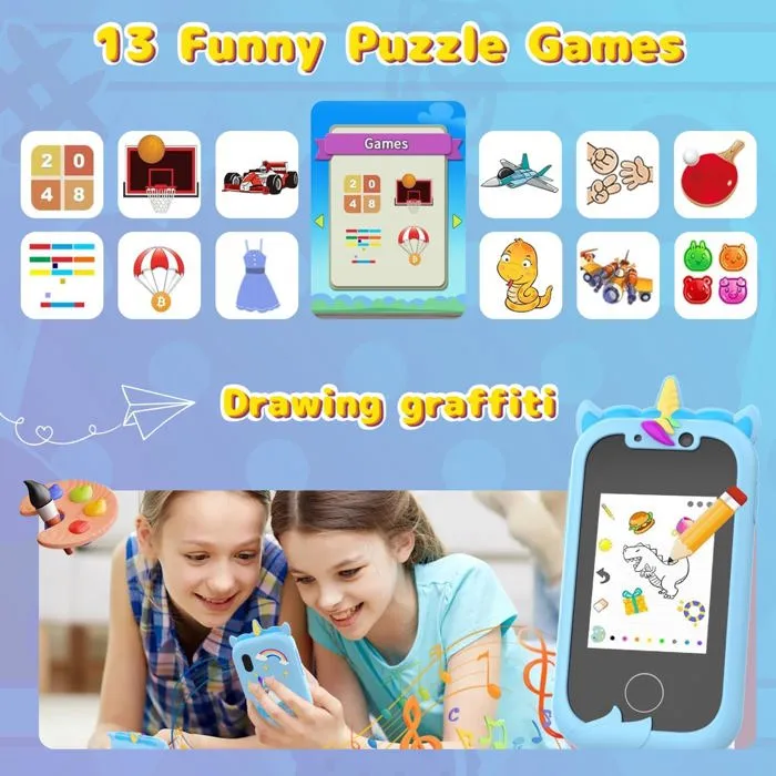 Telephone Portable pour Enfant Smartphone Enfant Jouets Fille 3-10 Ans,Téléphone Licornes 2,4 Pouces, Cadeaux d'anniversaire Noël-2