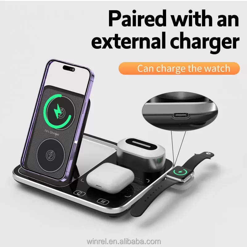 Chargeur sans Fil Station de Charge sans Fil 4 en 1 avec lumière LED Qi , Chargeur sans Fil Smartphone , SmartWatch et Airpod