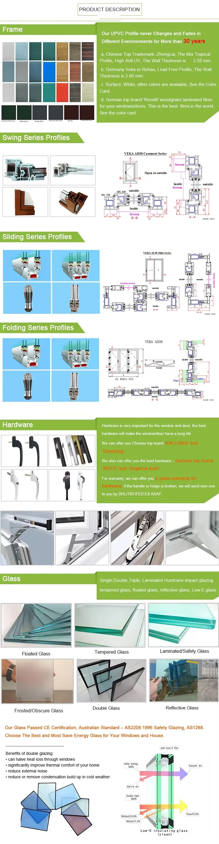 AS2047 AS2208 AS1288 Australian Standard Thermal Break Germany Upvc Veka Double Pane Glaze Sliding Profile Pvc Windows