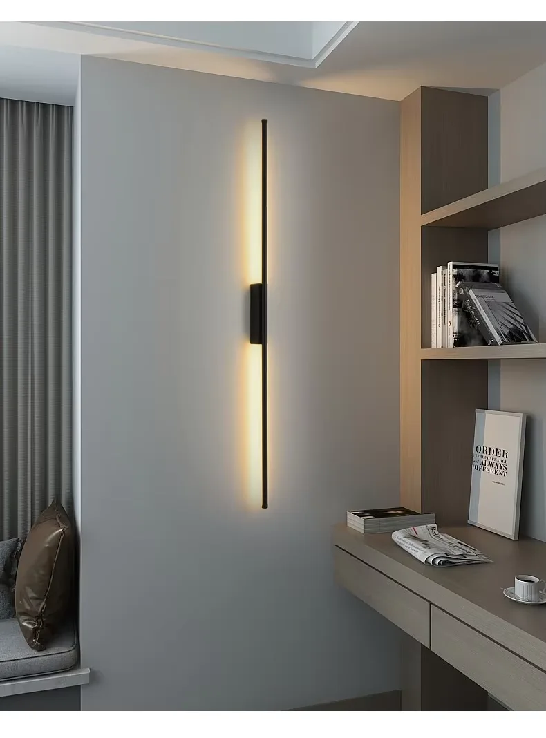 New Minimalist Long Strip Hotel Bedroom Bedside Led Wall Lamp Black Warm Living Room TV Backdrop Led Wall Light