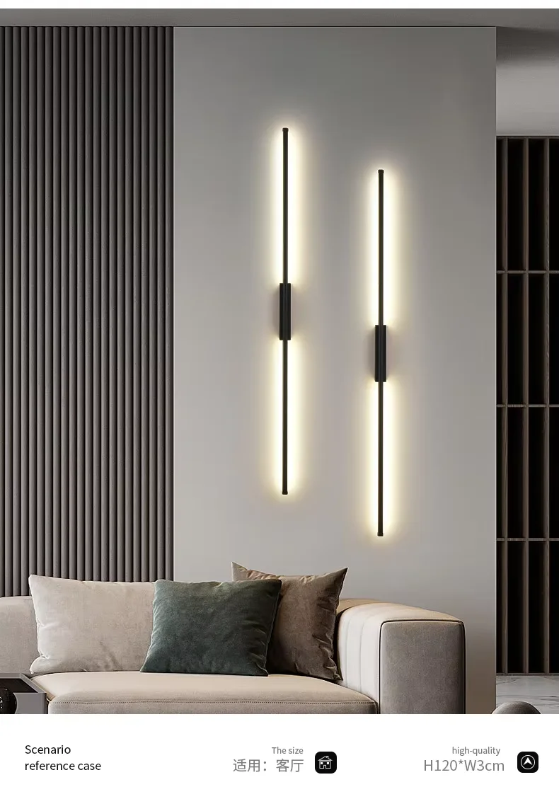 New Minimalist Long Strip Hotel Bedroom Bedside Led Wall Lamp Black Warm Living Room TV Backdrop Led Wall Light