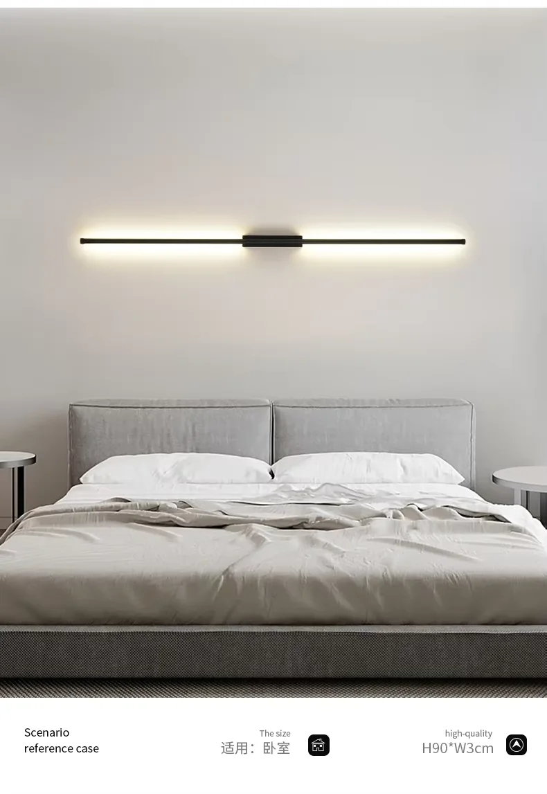 New Minimalist Long Strip Hotel Bedroom Bedside Led Wall Lamp Black Warm Living Room TV Backdrop Led Wall Light