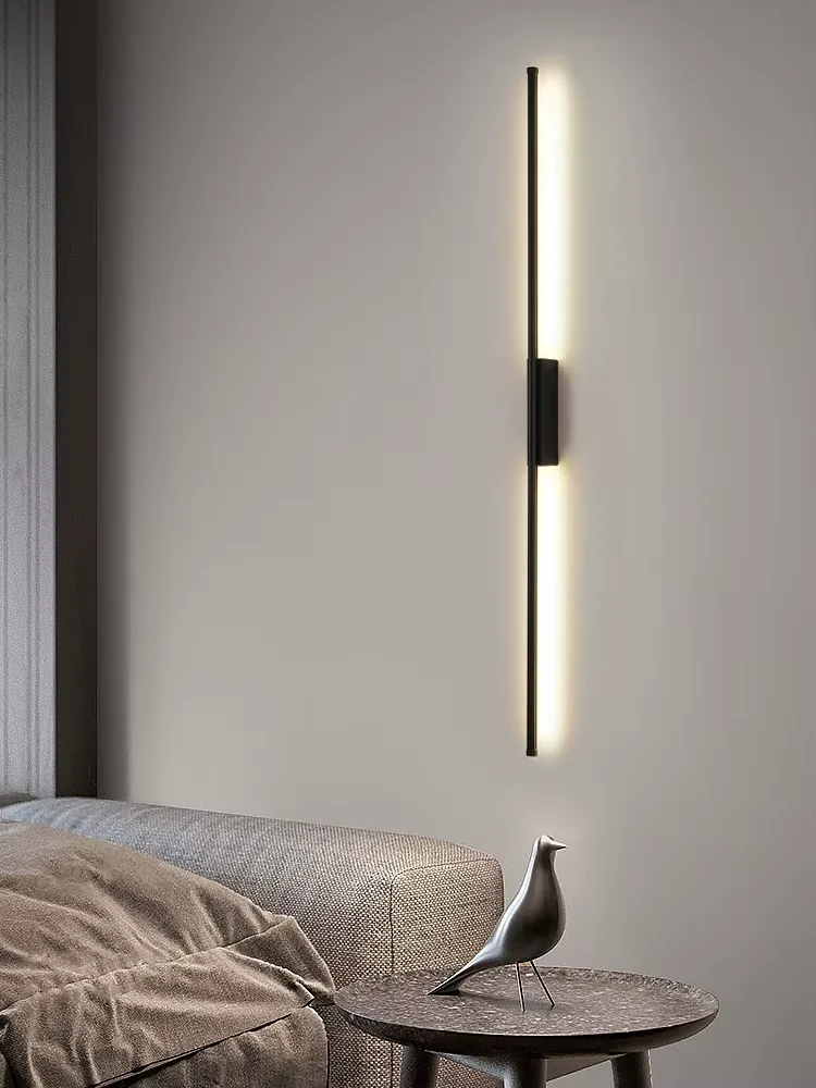 New Minimalist Long Strip Hotel Bedroom Bedside Led Wall Lamp Black Warm Living Room TV Backdrop Led Wall Light