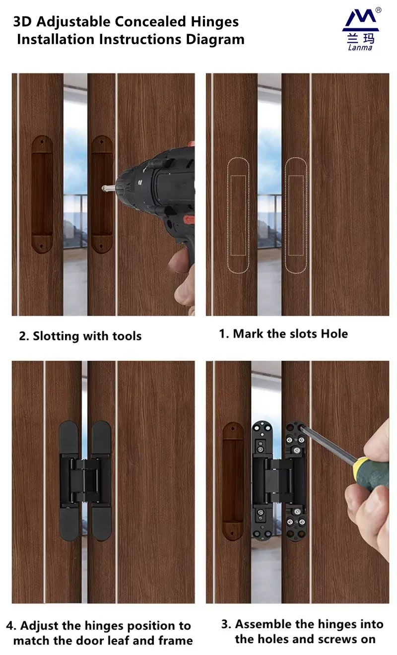 Adjustable 3-Way Concealed Invisible Hinge Heavy-Duty Modern Design Concealed Hinge Big Wooden Doors Zamak Door Window Hinges