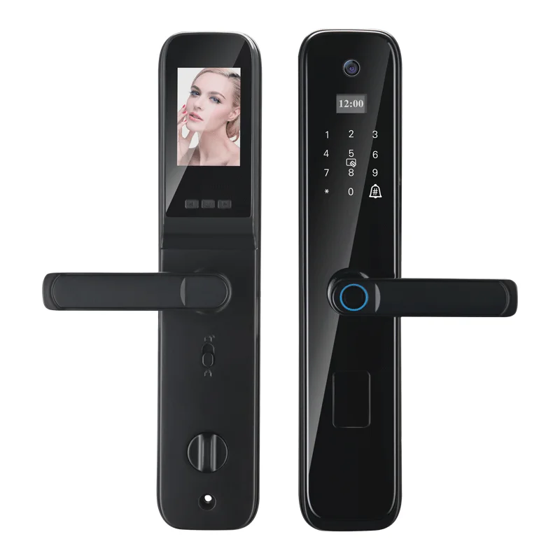 Custom Red Antique Copper aluminum tuya wifi biometric smart screen door locks with cat eye