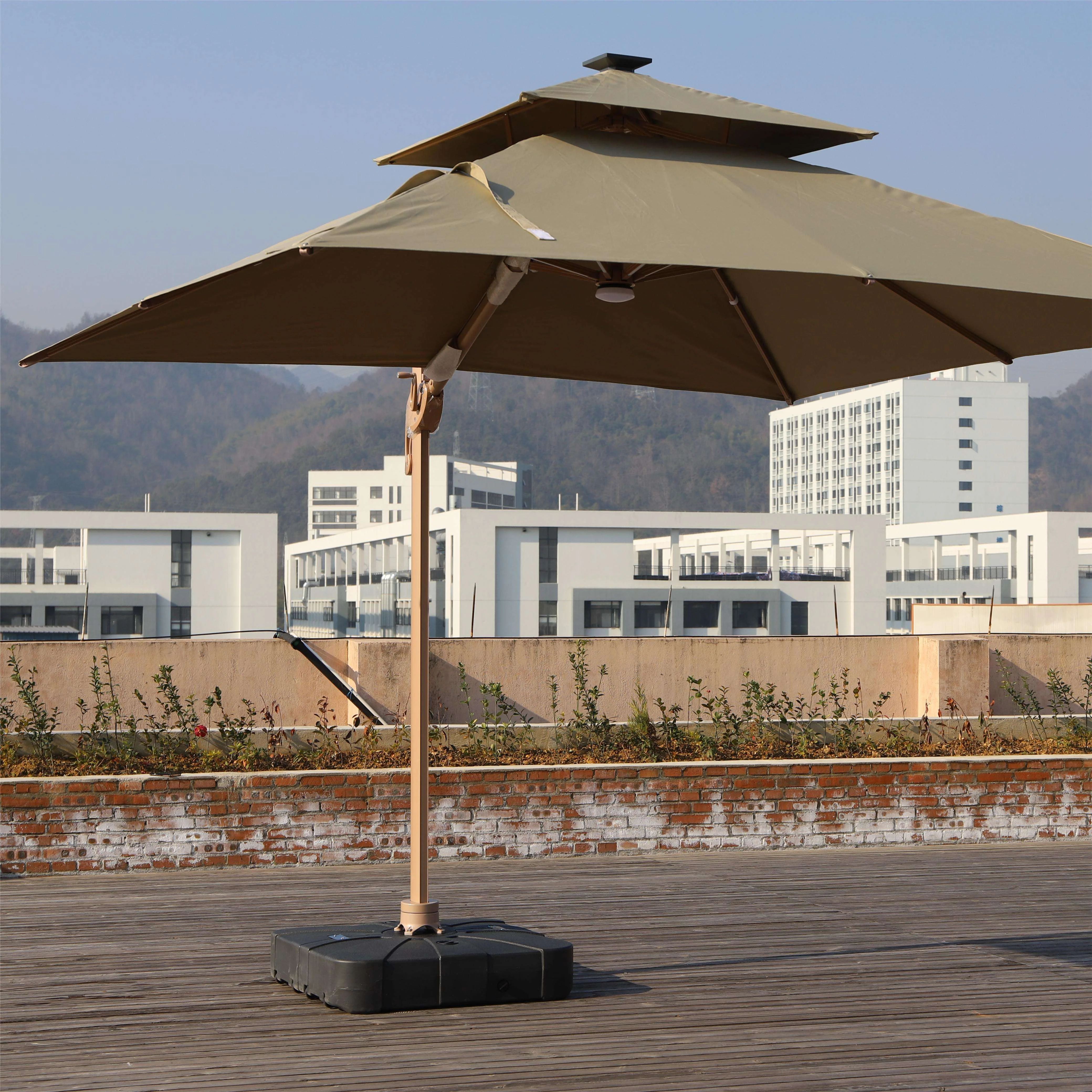 10ft Offset Cantilever Garden Led Umbrella Patio Outdoor Parasol With Solar Lights