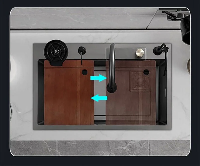 Modern Luxury 304 Stainless Steel Single Bowl Kitchen Sink 304 Thickened Steel Plate Smart Rectangular Multi-Functional Design