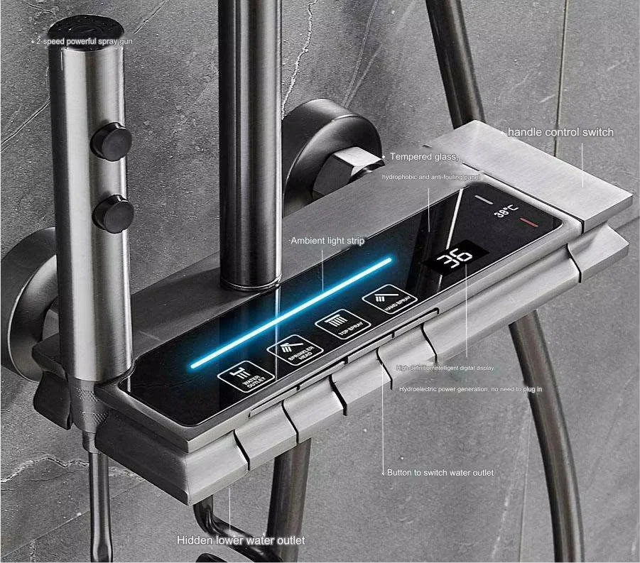 Brass Bathroom Digital Waterfall Wall Mounted Bathroom Shower System Set Rain Piano Smart Massage Shower Set With Thermostat