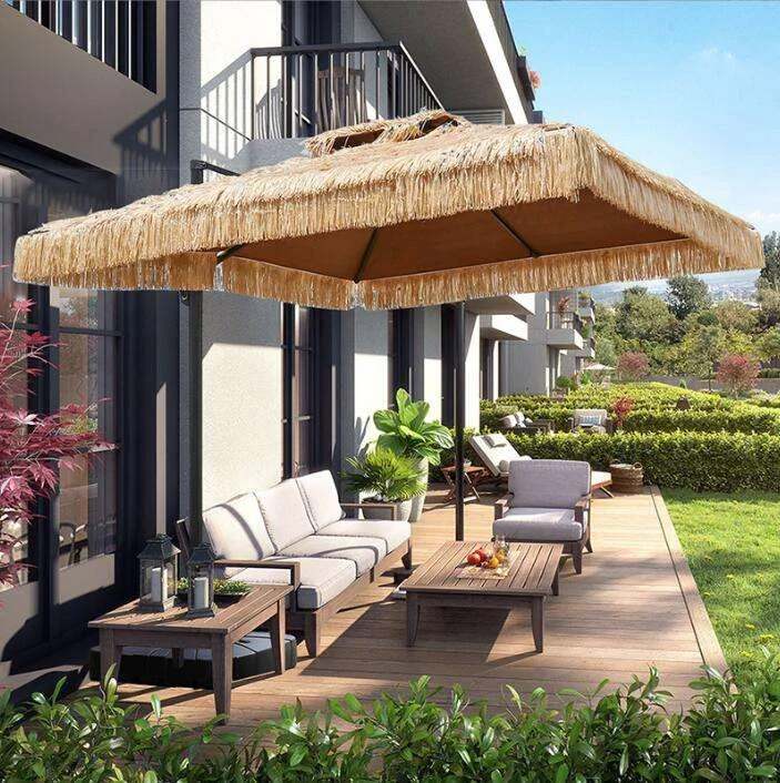 Sonnenschirm Fancy 9ft Swimming Pool Sombrilla Parasol De Jardin Offset Tatched Straw Outdoor Garden Patio Umbrella