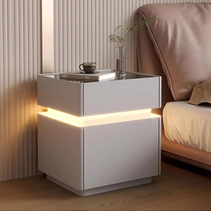 Smart Nightstands Luxury Bedroom Safe LED Light Nightstand Simple Wireless Charging USB Port Bedside Table for Bedroom Set