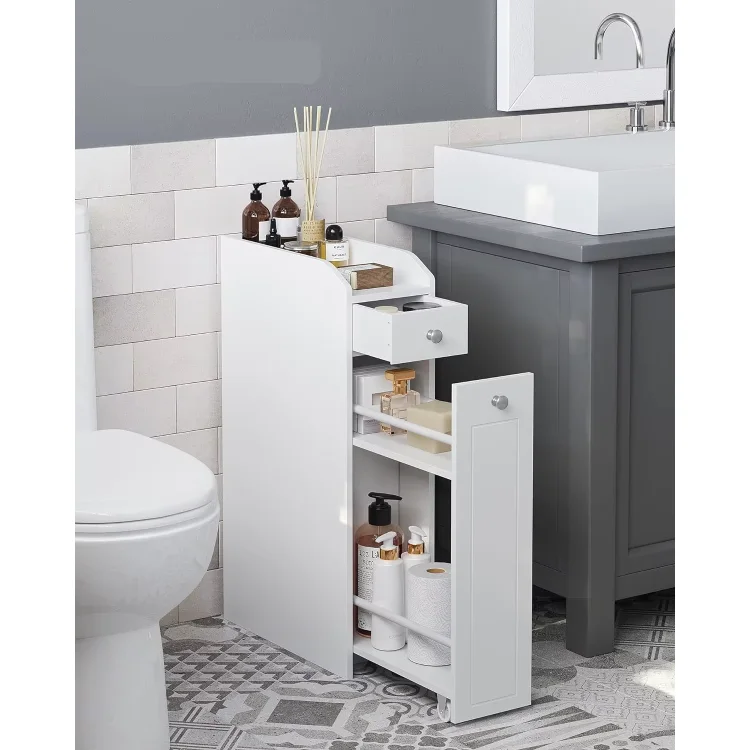 Chinese Furniture Factory Modern Toilet White Small Bathroom Corner Floor Storage Cabinet With Drawers