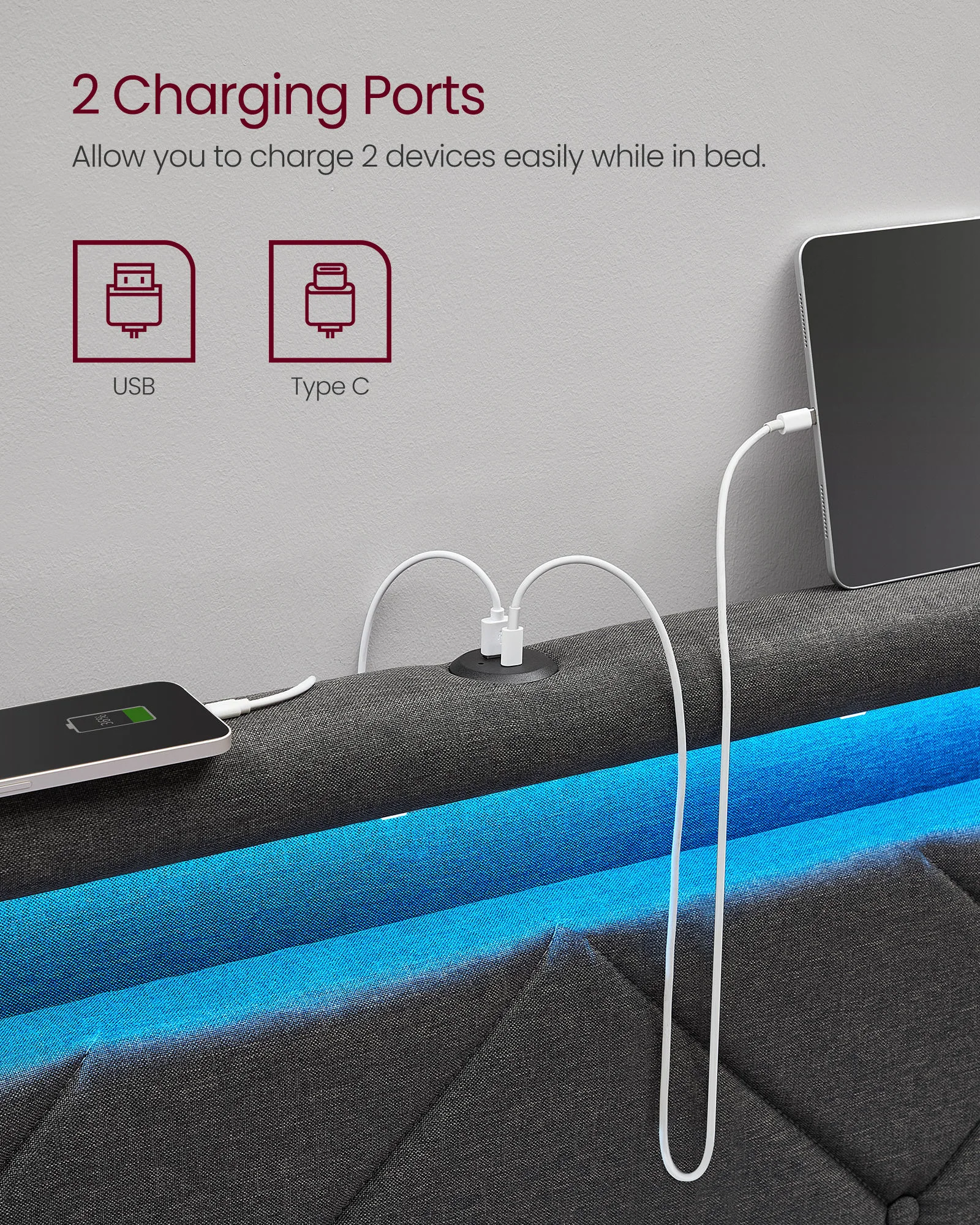 VASAGLE Multifunctional Queen Size Bed Frame with Storage Wholesale RGB Queen Upholstered Storage Platform Bed