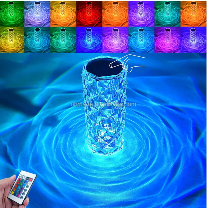 Crystal Table Desk Indoor Lighting Luxury Rose Sensor Rechargeable Usb Rgb Home Decor Led Led Green Bedside Touch Lamp