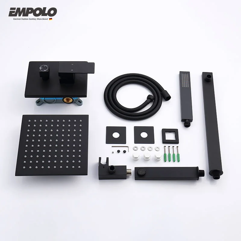 China Black Showerhead Set Concealed Rain Rainfall Bathroom Complete Wall Mounted Brass Water Tap Hot Bath Shower Faucet System