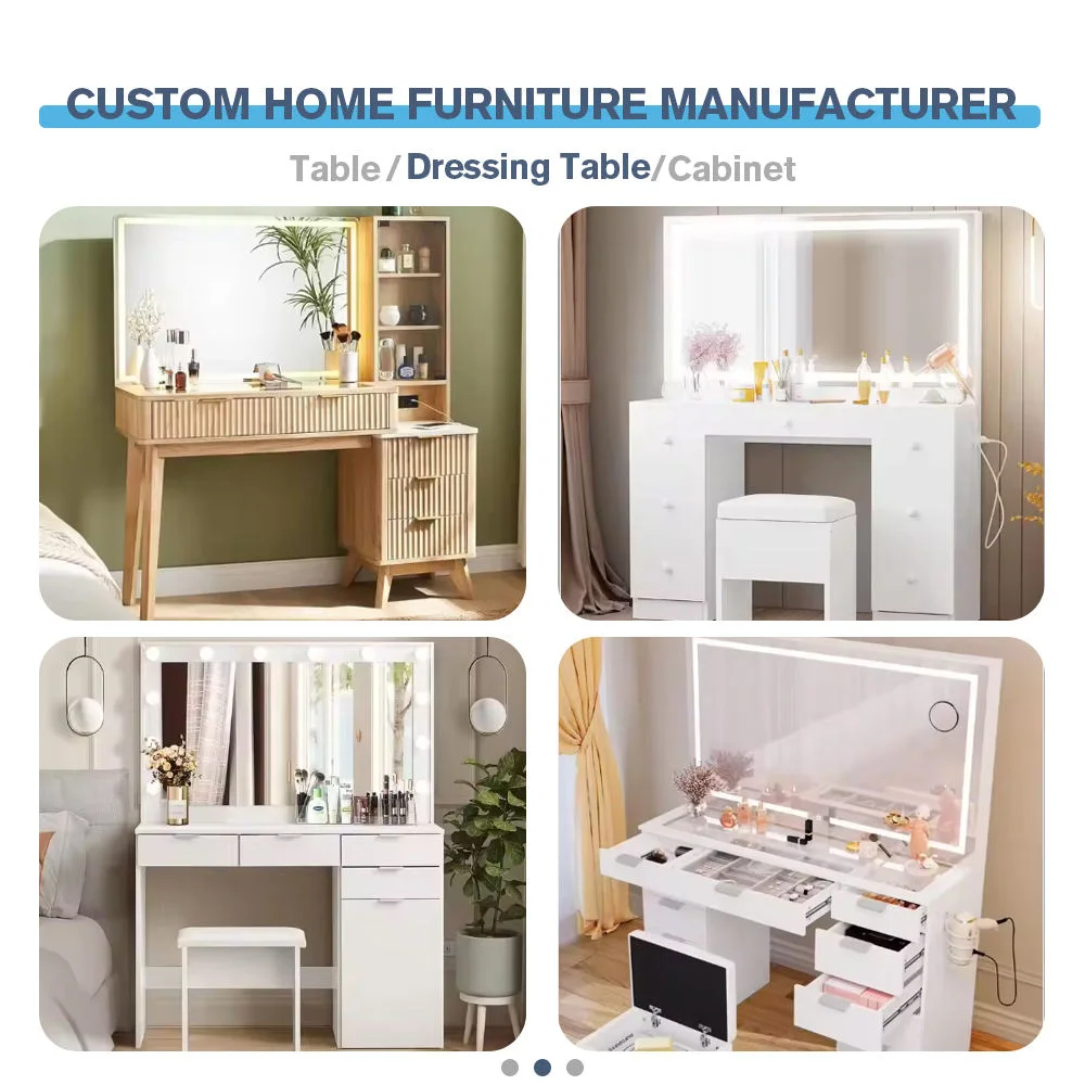 Wholesale Makeup Vanity White Modern Custom Design Simple Multi Functional Led Dressing Table With Mirror for Bedroom