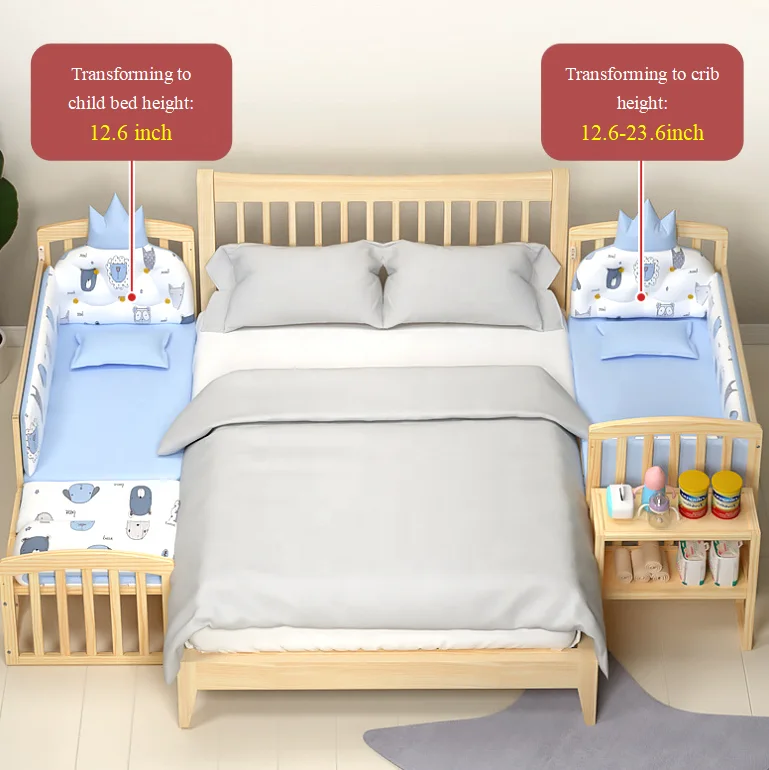 SeaMind Convertible Woodenbaby Cot Crib Baby Bed 5 in 1 Multi-functional Crib Closet and Store Space Extended Kid Bed 0-12 Years