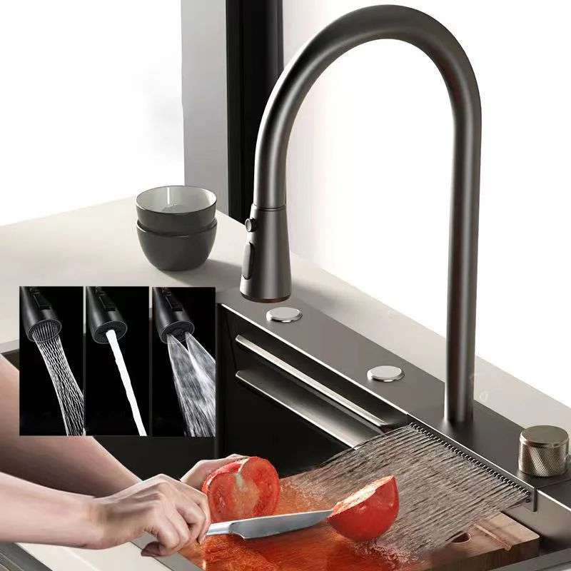 Modern Luxury 304 Stainless Steel Single Bowl Kitchen Sink 304 Thickened Steel Plate Smart Rectangular Multi-Functional Design