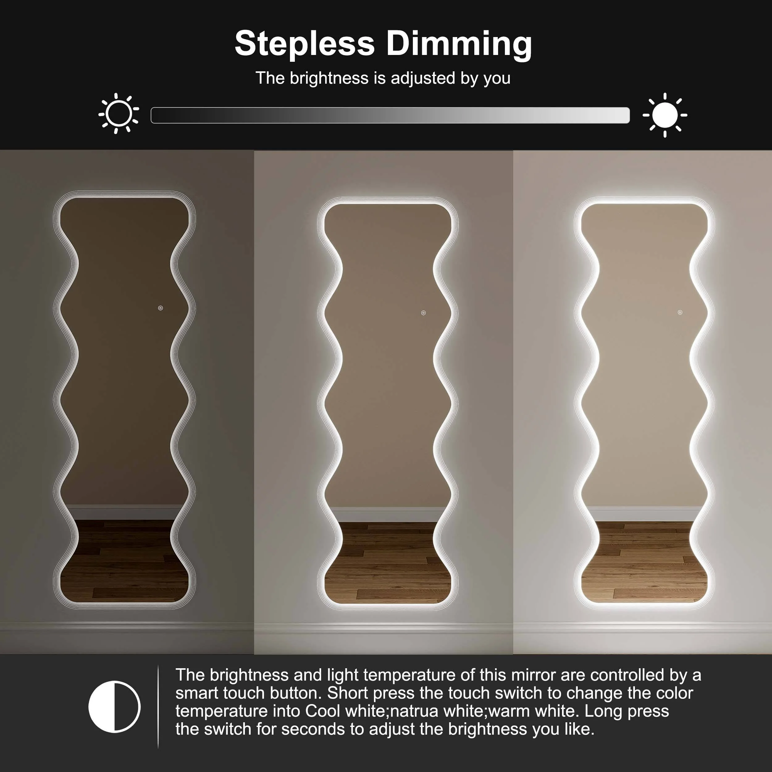 Bedroom Living Room Wall Mounted Hair Salon Floor Body Dressing With Light Irregular Decorative Full Length Wavy Led Mirror