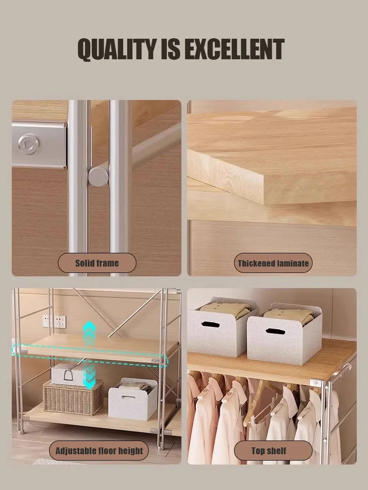 Modern Bedroom Furniture Metal Wood Storage with Wardrobe and Display Racks for Bathroom