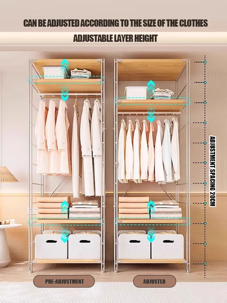 Modern Bedroom Furniture Metal Wood Storage with Wardrobe and Display Racks for Bathroom