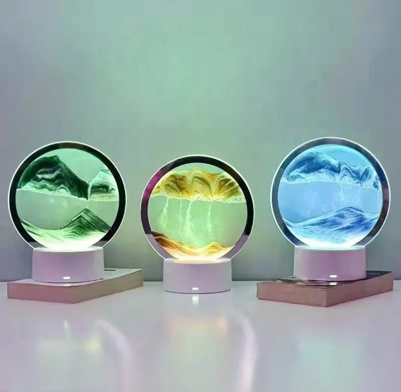 3D Quicksand Decorative Table Lamp Dynamic Hourglass Led Night Light Birthday Gift Art Sand Decoration Lighting