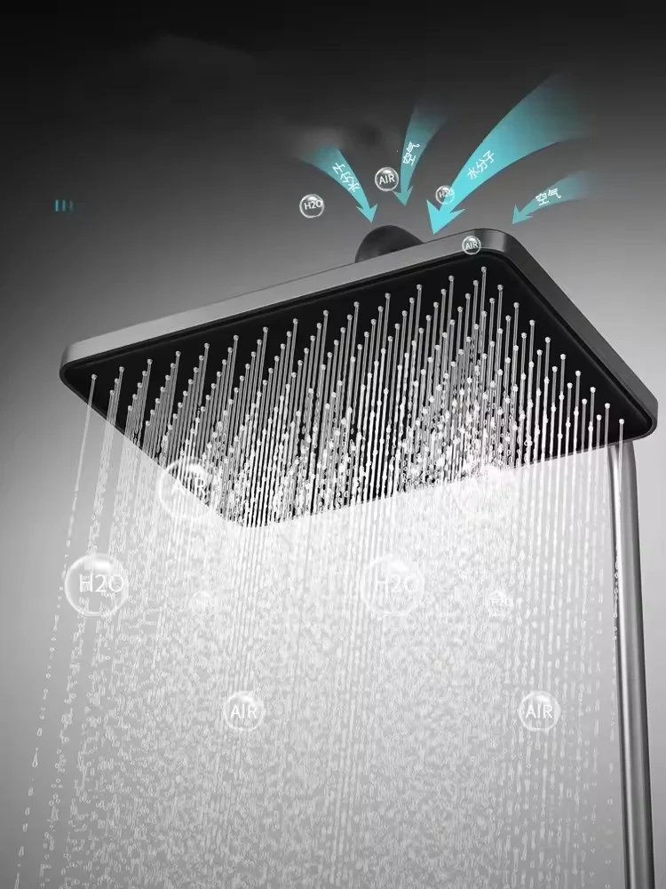 Luxury Bathroom Brass Rain Shower Set Wall Mounted Thermostat Intelligent Digital Display with Light Shower Set