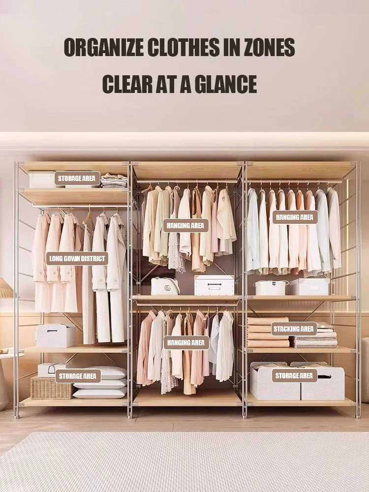 Modern Bedroom Furniture Metal Wood Storage with Wardrobe and Display Racks for Bathroom