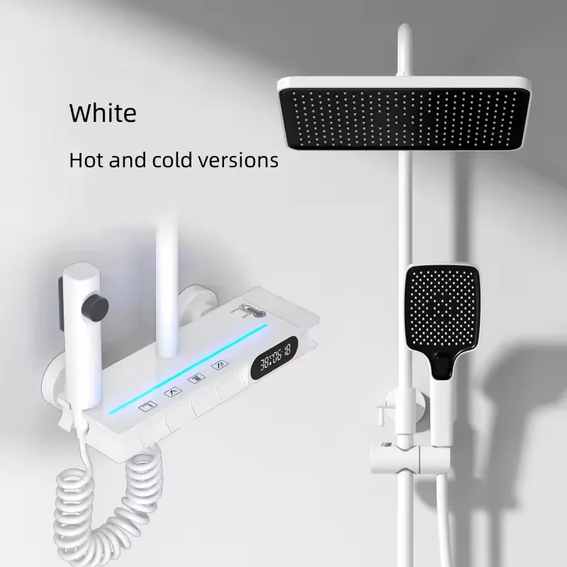 Luxury Bathroom Brass Rain Shower Set Wall Mounted Thermostat Intelligent Digital Display with Light Shower Set