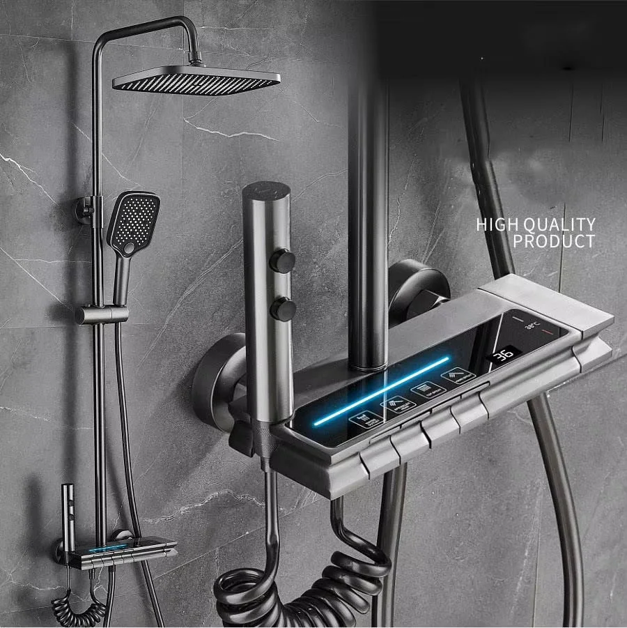 Brass Bathroom Digital Waterfall Wall Mounted Bathroom Shower System Set Rain Piano Smart Massage Shower Set With Thermostat