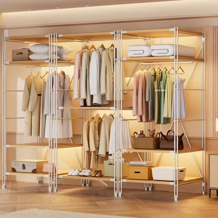 Modern Bedroom Furniture Metal Wood Storage with Wardrobe and Display Racks for Bathroom