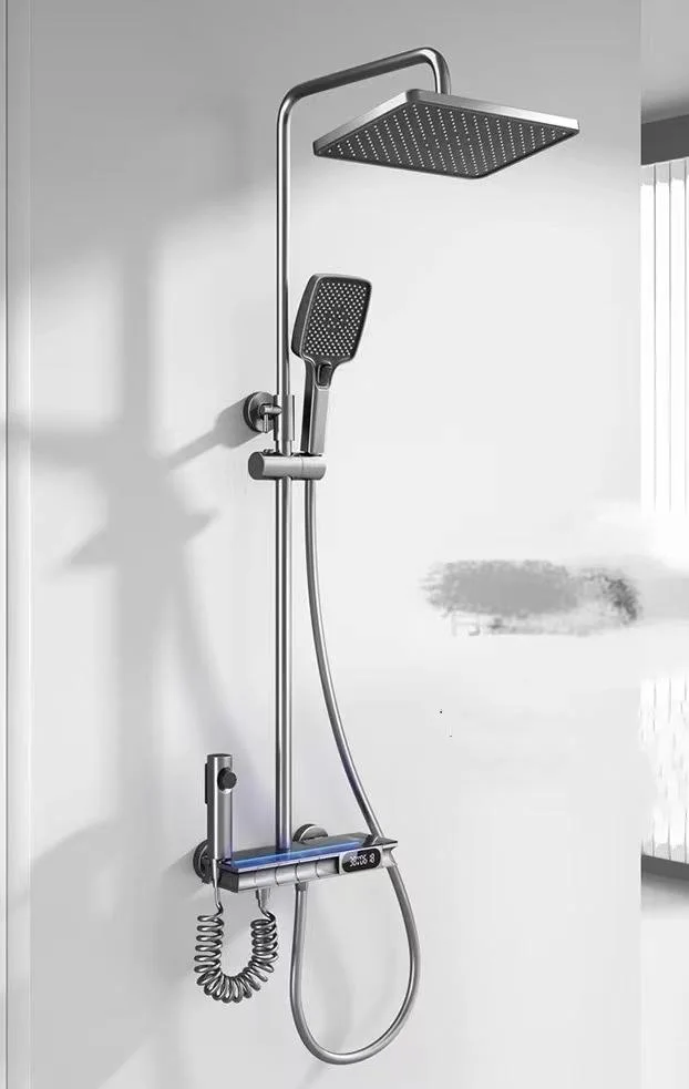 Luxury Bathroom Brass Rain Shower Set Wall Mounted Thermostat Intelligent Digital Display with Light Shower Set