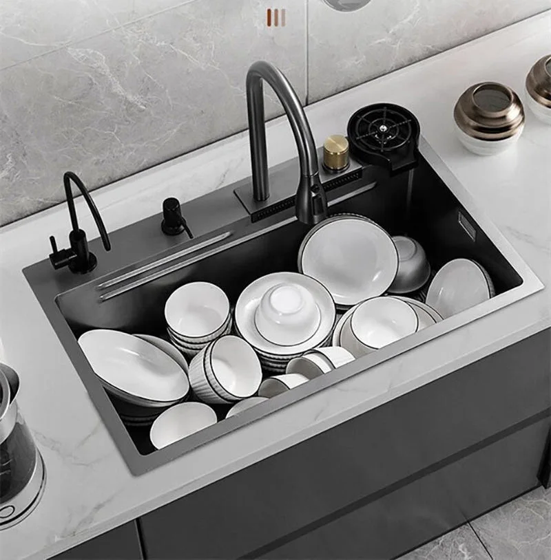 Modern Luxury 304 Stainless Steel Single Bowl Kitchen Sink 304 Thickened Steel Plate Smart Rectangular Multi-Functional Design