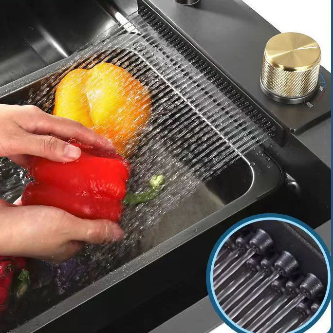 Modern Luxury 304 Stainless Steel Single Bowl Kitchen Sink 304 Thickened Steel Plate Smart Rectangular Multi-Functional Design