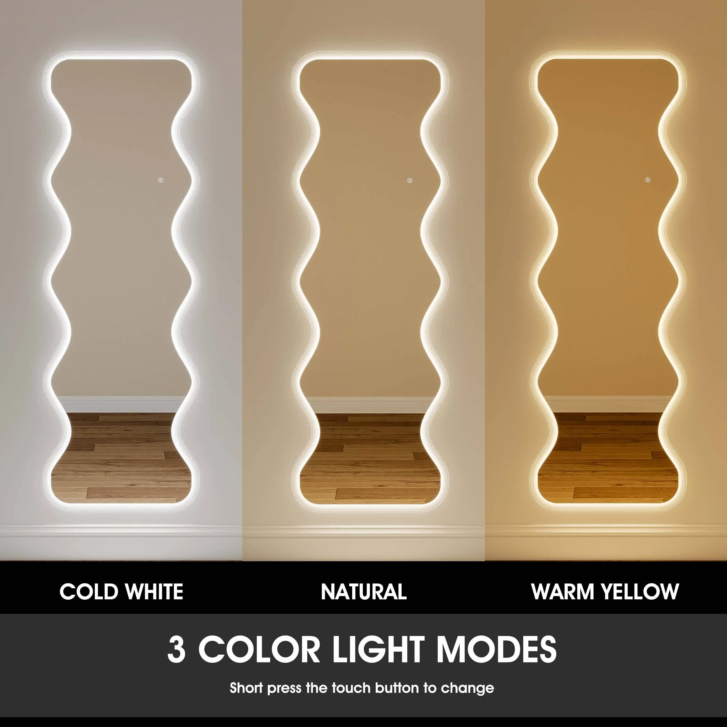 Bedroom Living Room Wall Mounted Hair Salon Floor Body Dressing With Light Irregular Decorative Full Length Wavy Led Mirror