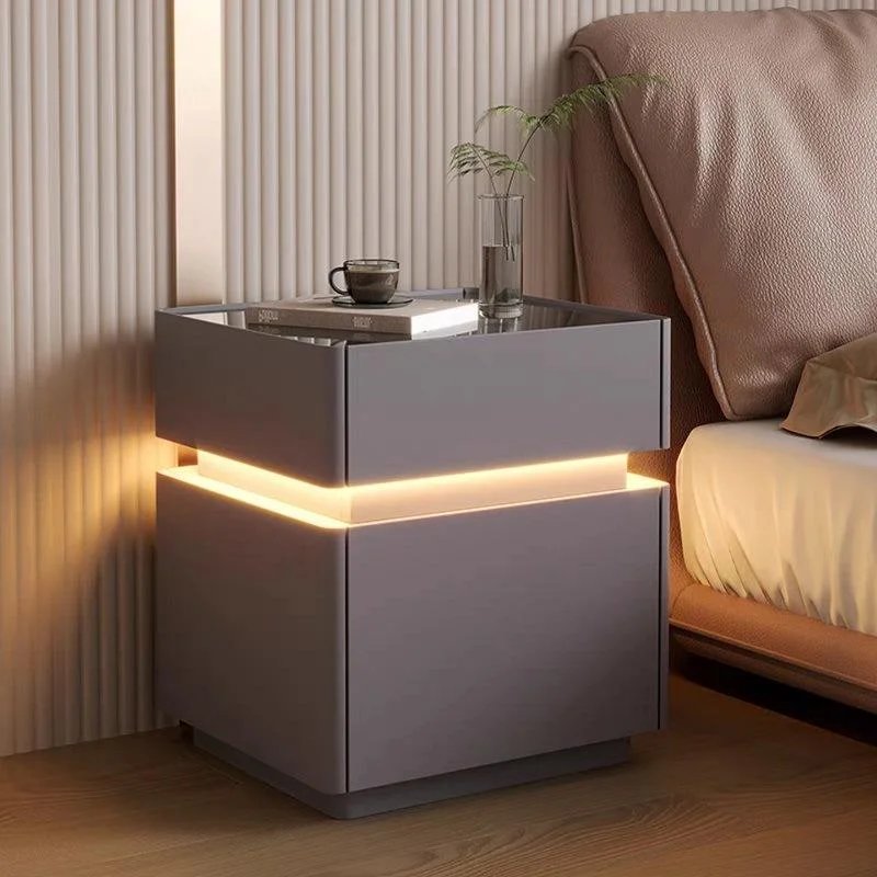 Smart Nightstands Luxury Bedroom Safe LED Light Nightstand Simple Wireless Charging USB Port Bedside Table for Bedroom Set