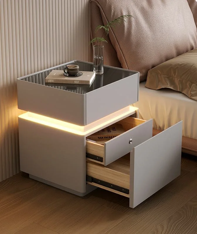 Smart Nightstands Luxury Bedroom Safe LED Light Nightstand Simple Wireless Charging USB Port Bedside Table for Bedroom Set