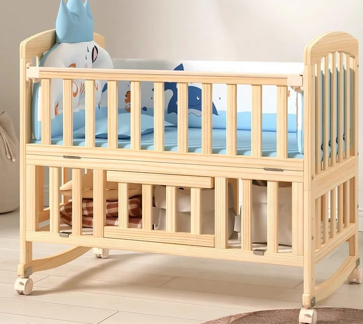 SeaMind Convertible Woodenbaby Cot Crib Baby Bed 5 in 1 Multi-functional Crib Closet and Store Space Extended Kid Bed 0-12 Years
