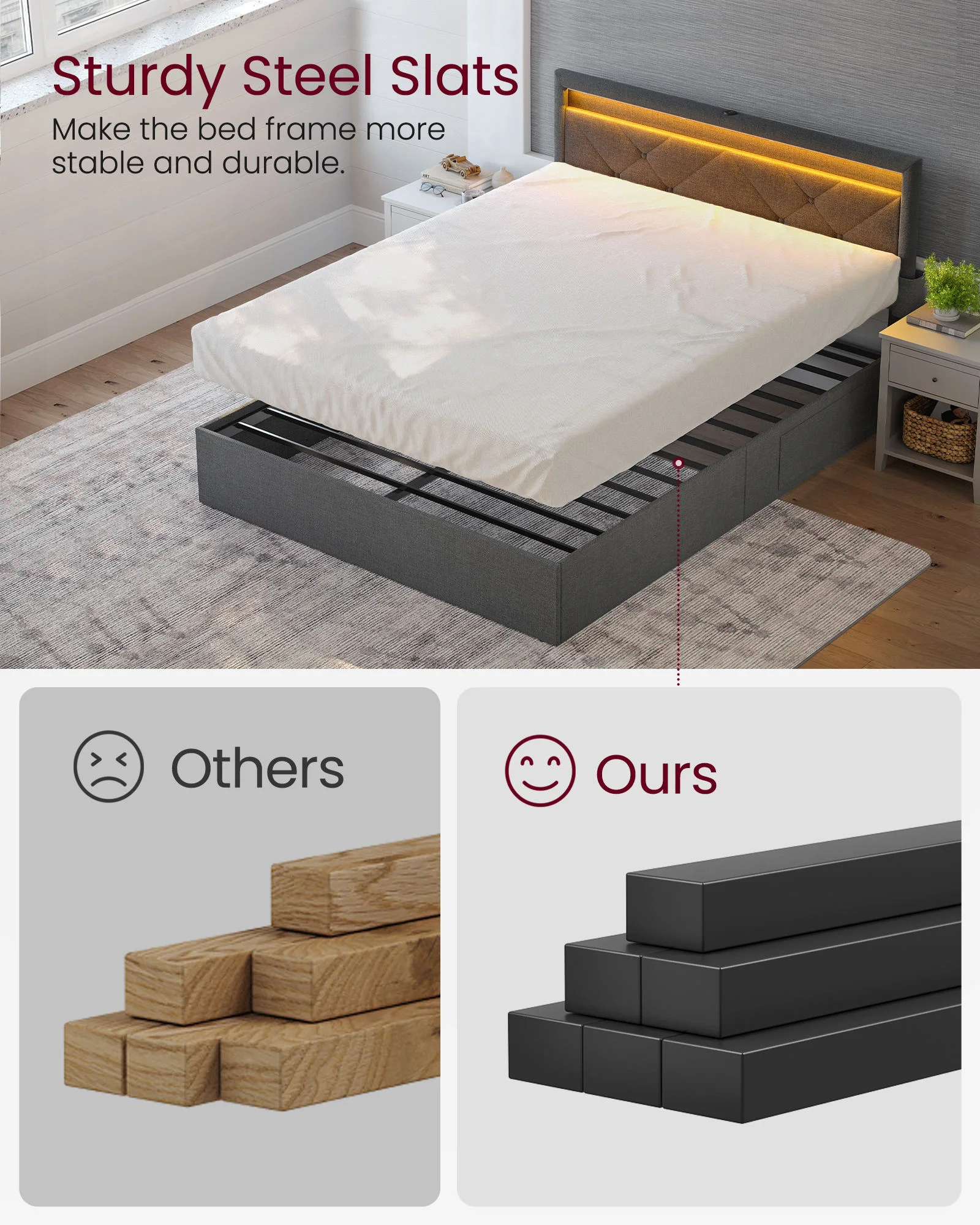 VASAGLE Multifunctional Queen Size Bed Frame with Storage Wholesale RGB Queen Upholstered Storage Platform Bed