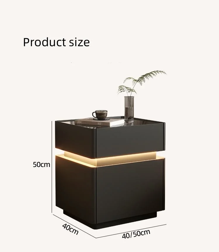 Smart Nightstands Luxury Bedroom Safe LED Light Nightstand Simple Wireless Charging USB Port Bedside Table for Bedroom Set