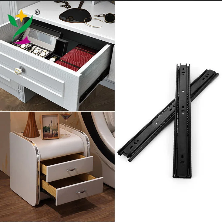 YUXING 45mm Kitchen Furniture Slide Rail Telescopic Channel 3-Fold Full Extension Ball Bearing Cabinet Drawer Slide