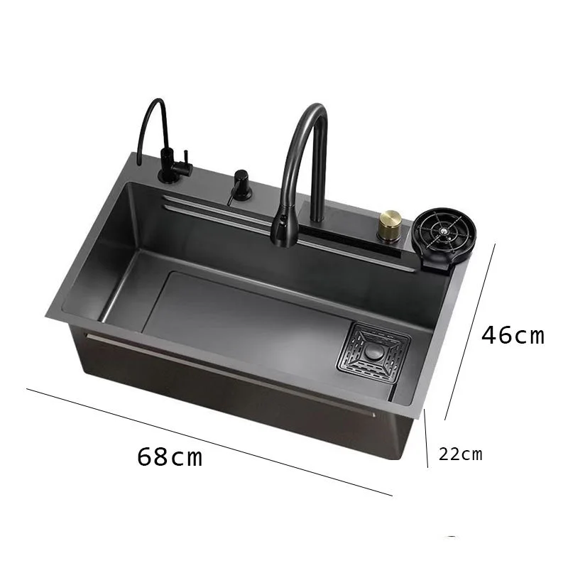 Modern Luxury 304 Stainless Steel Single Bowl Kitchen Sink 304 Thickened Steel Plate Smart Rectangular Multi-Functional Design
