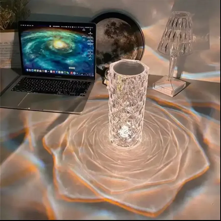 Crystal Table Desk Indoor Lighting Luxury Rose Sensor Rechargeable Usb Rgb Home Decor Led Led Green Bedside Touch Lamp