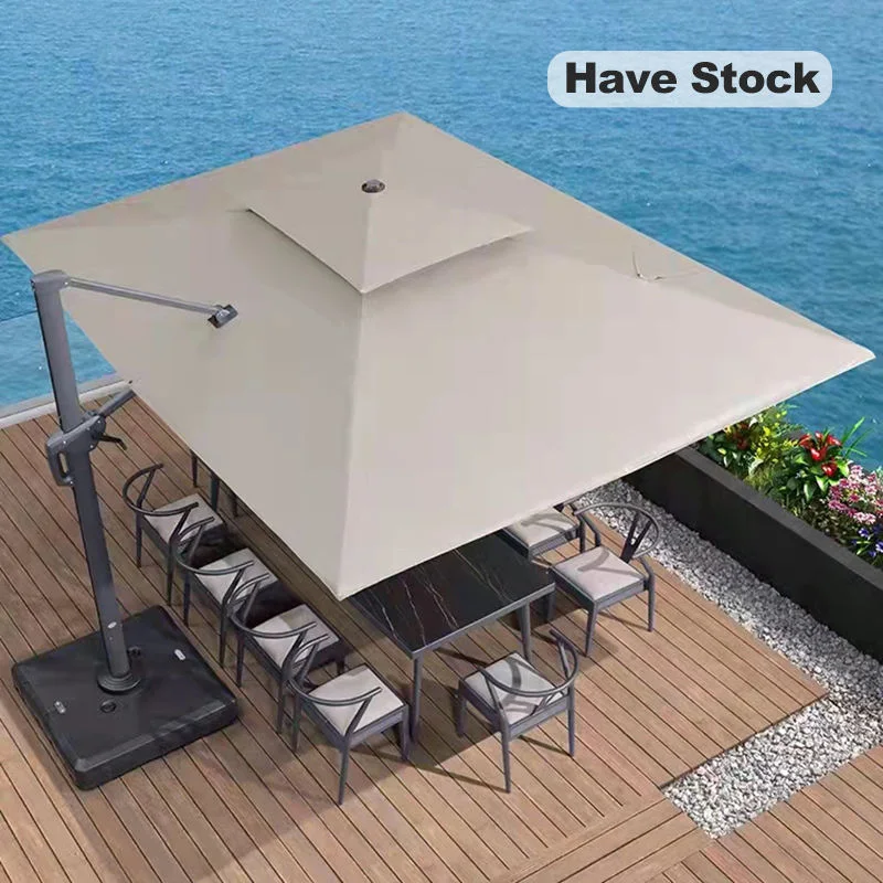 10ft Offset Cantilever Garden Led Umbrella Patio Outdoor Parasol With Solar Lights